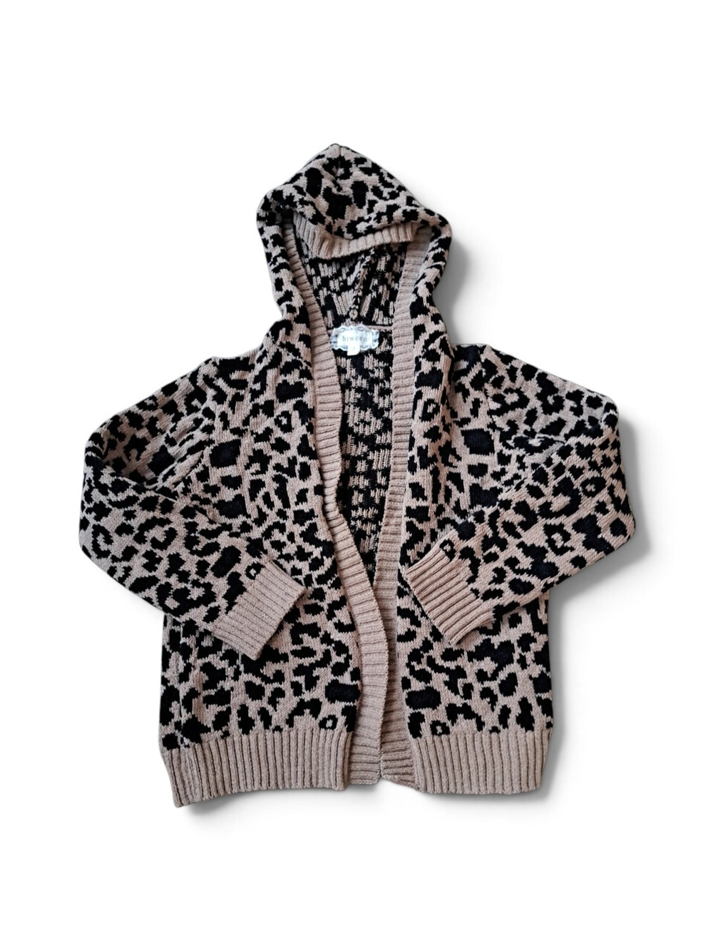 btween Beige & Black Leopard Hooded Cardigan